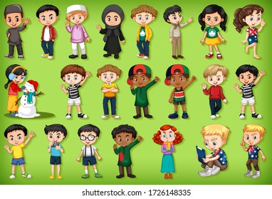 Large set of children doing different activities  illustration