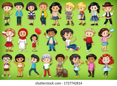 Large set of children doing different activities  illustration