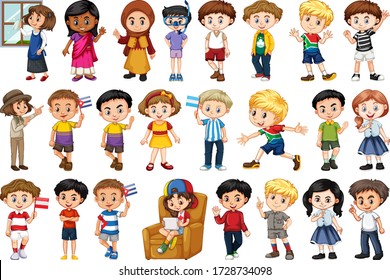 Large set of children doing different activities  illustration