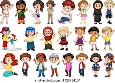 Large set of children doing different activities  illustration