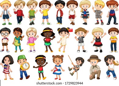 Large set of children doing different activities  illustration