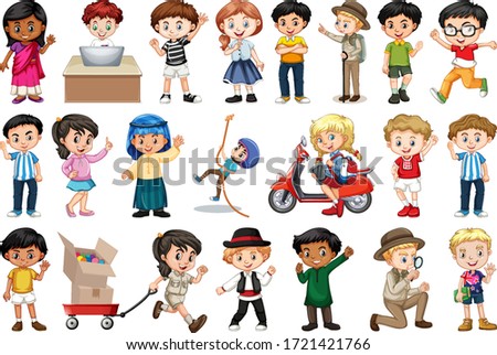 Large set of children doing different activities  illustration