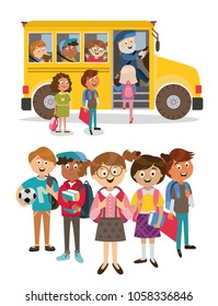 large set of children's characters of people. school pupils, fun , vector
