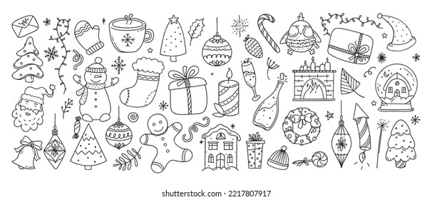 Large set of Christmas elements vector Illustration Doodle isolated on white background Christmas 