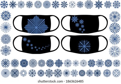 Large set of Christmas snowflakes. Vector set on prints for masks and other uses. Vector illustration.