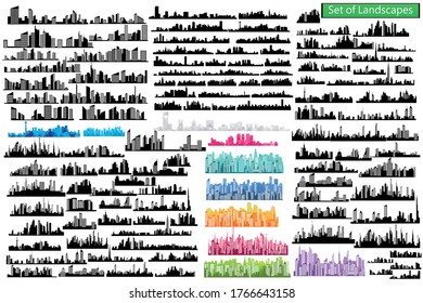 Large set of city landscapes on a light background