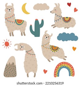 large set of clip art with llamas