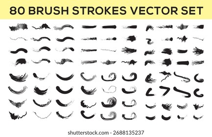Grande colección de pinceladas grunge. Elementos de diseño de tinta negra áspera y artística aislados sobre un fondo blanco. Conjunto de pinceles de Vector texturizado sucio.