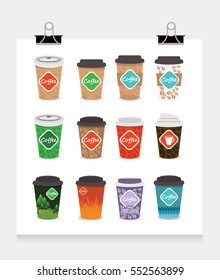 Large Set of Color Paper Cup Coffee with Coffee to go logo
