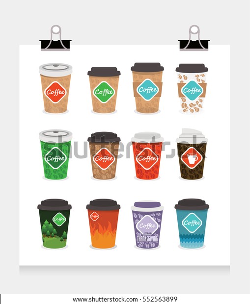 Large Set Color Paper Cup Coffee Stock Vector (Royalty Free) 552563899 ...