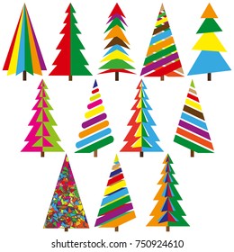 A large set of colored Christmas tree creative