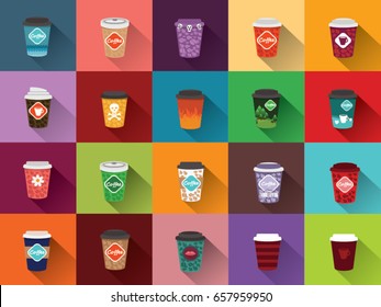 Large Set of Colored Paper Cup Coffee