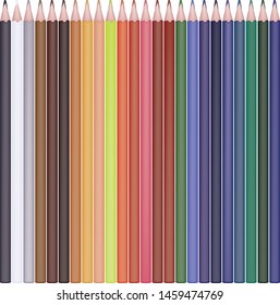 A large set of colored pencils for drawing