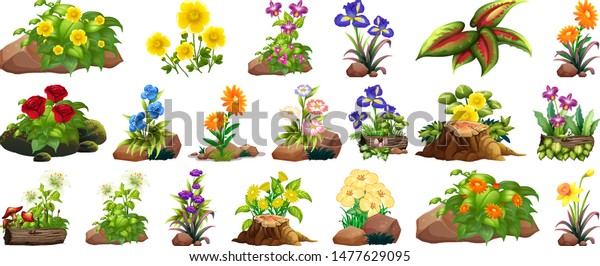 Large Set Colorful Flowers On Rocks Stock Vector (Royalty Free) 1477629095