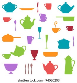 Large Set of Colorful Kitchen Silhouettes