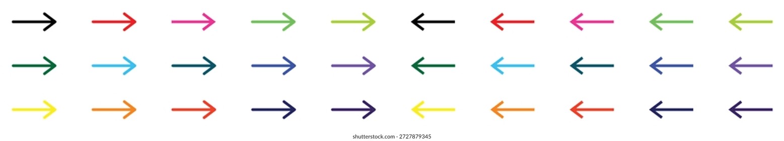 Grande conjunto de flechas de línea delgada de colores que apuntan a la izquierda y a la derecha para la navegación y la interfaz de Web.