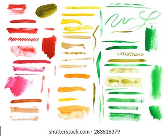 Large set of colorful watercolor brush strokes
