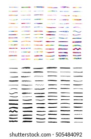 Large set of colorful watercolor brush strokes.