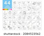 A large set of coloring books for children. Cute cartoon characters. Pages for coloring. Christmas, summer, animals, vegetables, food. Vector illustration isolated on white background.