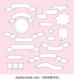 A large set consisting of different versions of ribbons, as well as flags, stickers, arrows and other design elements. Can be used for invitations, postcards, scrapbooking, diplomas, gliders