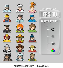 large set of contour avatars of different characters