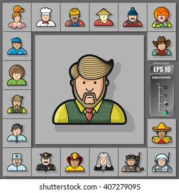 large set of contour avatars of different characters