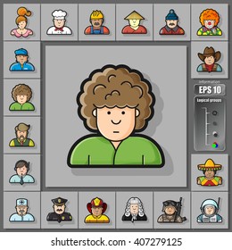 large set of contour avatars of different characters