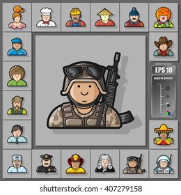 large set of contour avatars of different characters