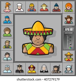 large set of contour avatars of different characters