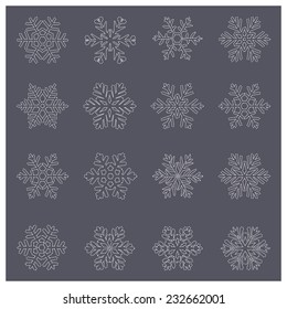  large set of contours and the stroke of little dots various carved or simple snowflakes