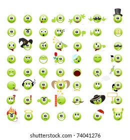 Large set of cool smileys. Vector illustration, isolated on a white.