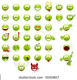 Large set of cool smilies. Vector illustration, isolated on a white.