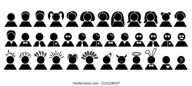 Gran conjunto de avatares personalizados. Iconos de perfil de avatares de personas. Caras masculinas y femeninas. Retratos masculinos y femeninos. Persona desconocida o anónima. Colección de caracteres. Ilustración vectorial.