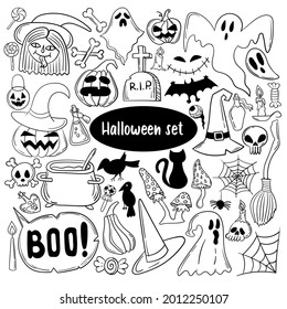 Large set of cute Halloween doodles