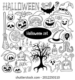 Large set of cute Halloween doodles