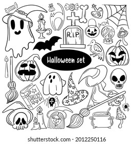 Large set of cute Halloween doodles