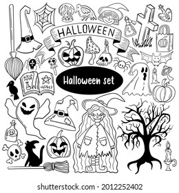 Large set of cute Halloween doodles