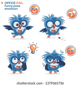 Large set of cute multicolored cartoon owls office, different designs, funny pose color included - Vector 