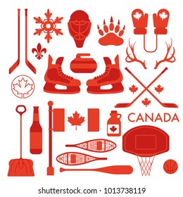 A large set of cute vector icons that represent the country of Canada.