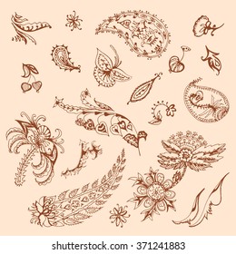 large set of decorative floral element of beautiful paisley henna design Vector Illustration 