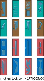A large set of designer's sixteen elements, doors of different shapes. Vector illustration.