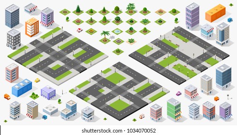 Large set of designers top view of the city quarter highway crossroads urban landscape town infrastructure