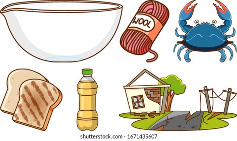 Large set of different animals and other objects on white background illustration