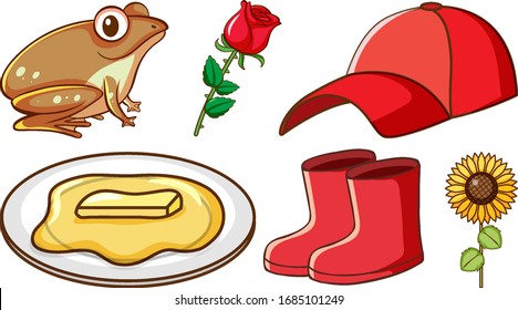 Large set of different animals and other objects on white background illustration