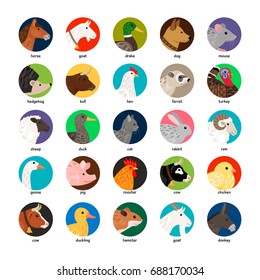  Large set of different avatars with farm animals