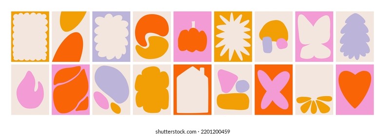 Large set of different backgrounds with space for text. Abstract retro backgrounds. Vector illustration of isolated templates on a white background. Groovy posters and prints. Home Decor Design