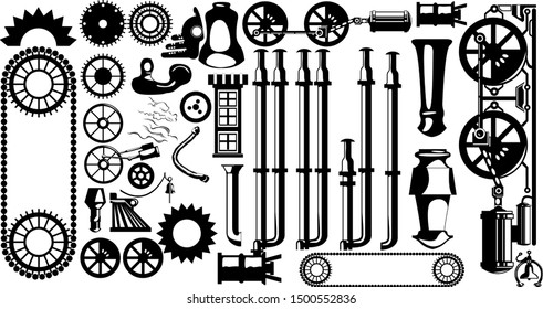 A large set of different elements in steampunk style. Constructor or icons for various purposes.