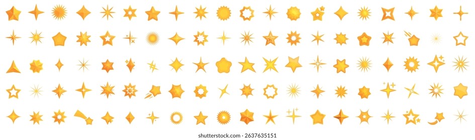 Large set of different golden stars sparkling, perfect for festive decorations and graphic design projects
