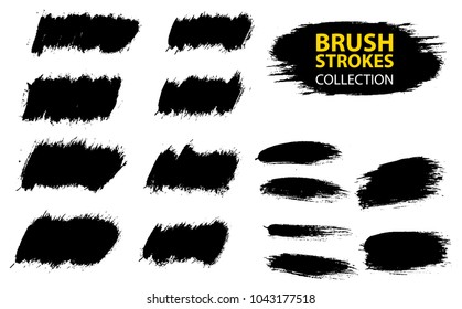 Large set different grunge brush strokes. Dirty artistic design elements isolated on white background. Black ink vector brush strokes. Black isolated paintbrush collection.