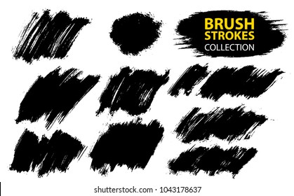 Large set different grunge brush strokes. Dirty artistic design elements isolated on white background. Black ink vector brush strokes. Black isolated paintbrush collection.